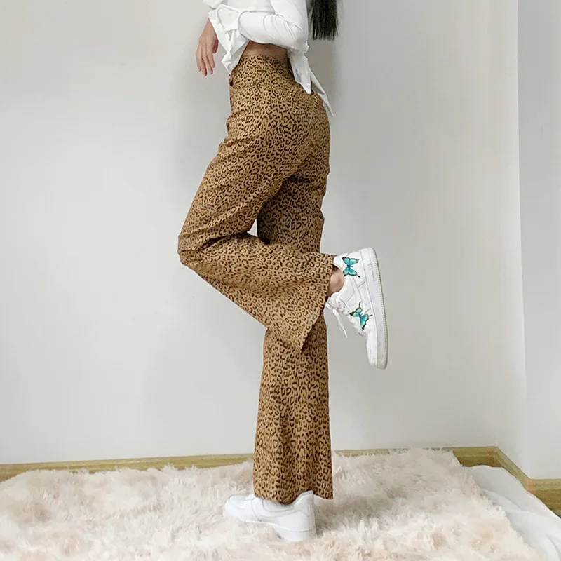 

Zoulv 2021 Spring Straight Pants Personality Street Leopard Print Low-key High Waist Straight Casual Sports Pants Beauty Pants