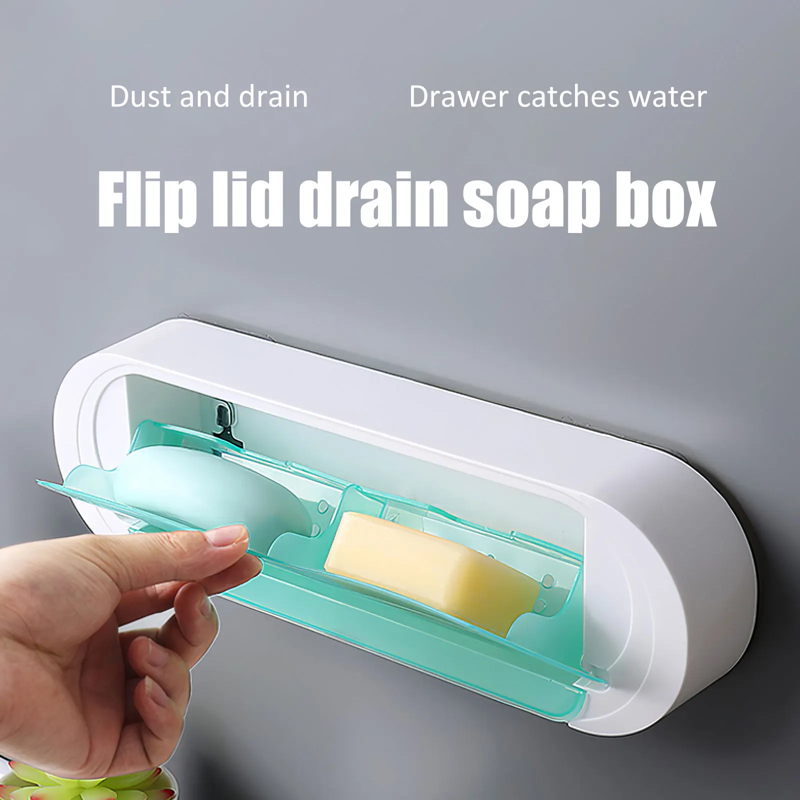Punch Free Soap Tray Wall Mounted Rack Two Compartments Space Saving Box with Flip Lid Water Collection | Дом и сад