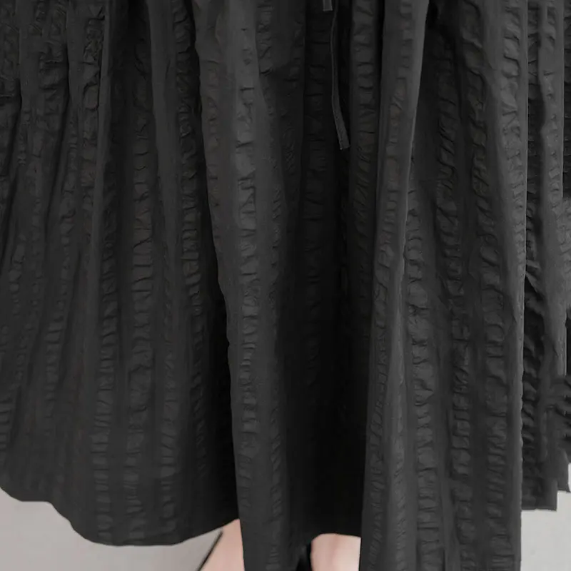 

XITAO Pleated Black All-match Skirt Summer New Style Large Size Loose Slim Design Elastic Waist Ankle-length Skirt WMD0999