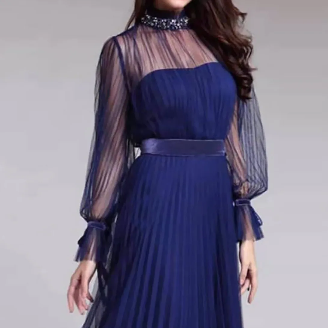 

Blue Elegant Evening Dress Dress Women 2021 Banquet Annual Meeting Party Dresses High Waist Slimming Fairy Dress Floor-length