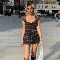 2021 womens dress new hot lace up vintage mini dress plaid print casual gothic square collar bow cute summer dress women