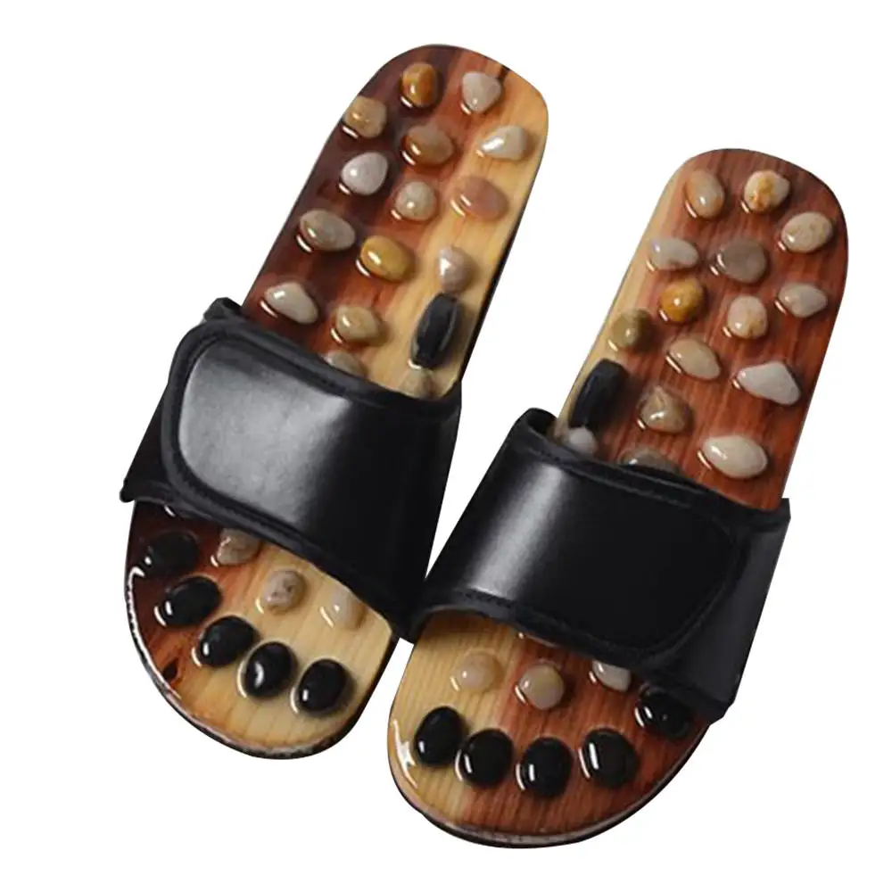 

Styling Massage Slippers Foot Massager Shoes Shiatsu Relax Sandals Natural Cobblestone Stones Shoe (Black&Red)