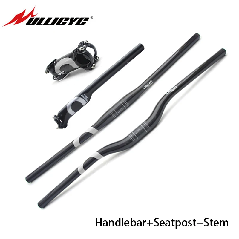 

ULLICYC Full Carbon Fiber Road Bicycle Handlebar Flat/Rise Mountian Bike Handlebar+Seatpost+Stem BMX MTB Racing Three-piece Sets