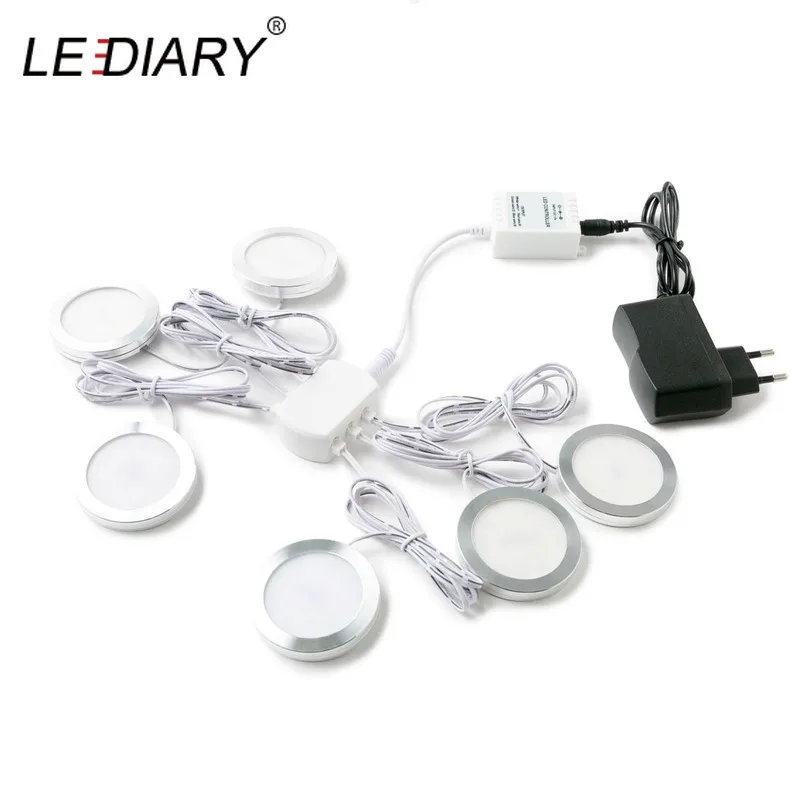 LEDIARY 3W 110V 220V Dimmable Downlight 6 Lamps Surface Mounted Remote Control Silver Round Spot Led Cabinet Display Lighting | Лампы и