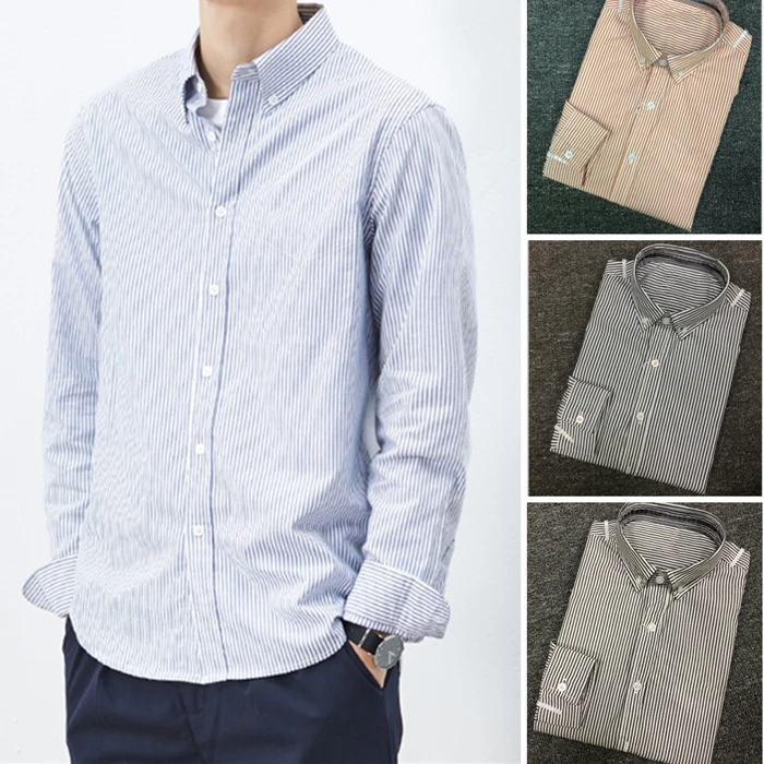 

High Quality Homme Stripe Crocodile 100%cotton Thick Camisa Masculina Men Long Sleeve Dress Shirts Fashion Hombre Chemises