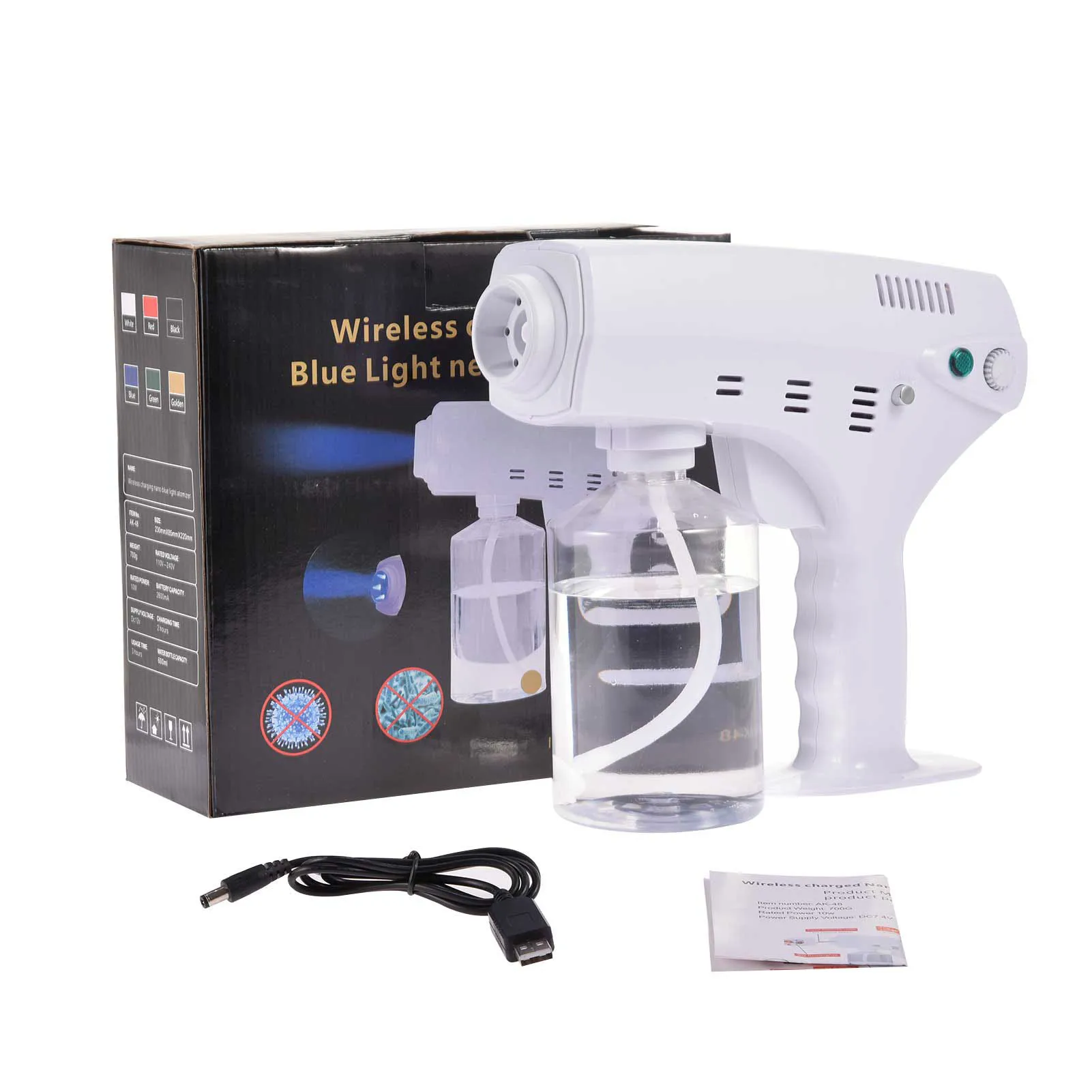 

600ml Blue Light Nano Steam Atomizing Fogger Disinfection Sprayer With 2 Battery Atomizing Fogger Machine Steam Spray Guns