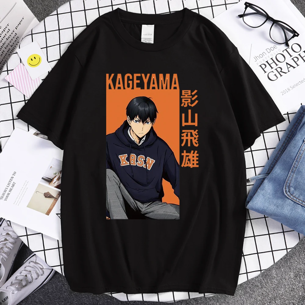 Мужские футболки с героями аниме Kageyama Tobio модные Забавные в стиле хип-хоп Летние