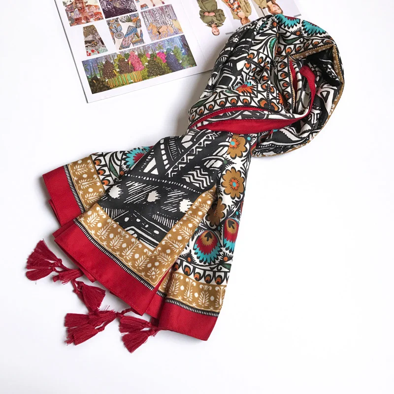 Весенний теплый женский большой хиджаб шарф с узором Тотем Этническая длинная