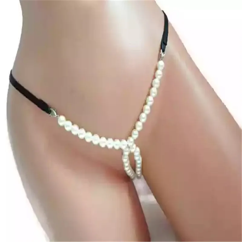 white 50 PCS Женское сексуальное нижнее белье бикини жемчужная цепь Клубное ожерелье флирт пары стринги трусики стринги украшение для тела из цепочек для женщин - Окраска металла: white 50 PCS