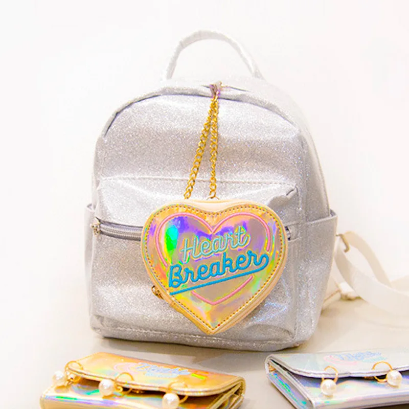 Кошелек с вышивкой в виде персикового сердца лазерный Яркий кожаный кошелек