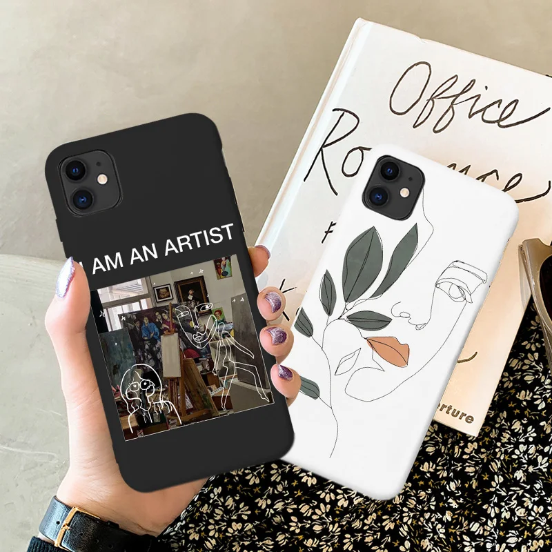 Art Retro Abstract Geometry Phone Case For iPhone 12 11 13 Pro Max X Xs max Xr 6S 7 8 Plus SE 2020 Cute Soft Silicone Cover