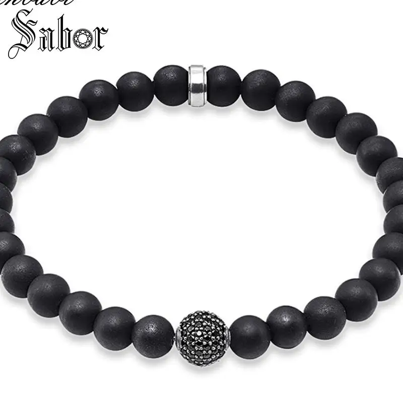 Ювелирные изделия черный цирконий бусины обсидиан сердечко матовый браслет Rebel