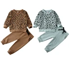 Комплекты зимней одежды с леопардовым принтом для маленьких девочек и мальчиков, пуловер с длинными рукавами, толстовка, длинные штаны