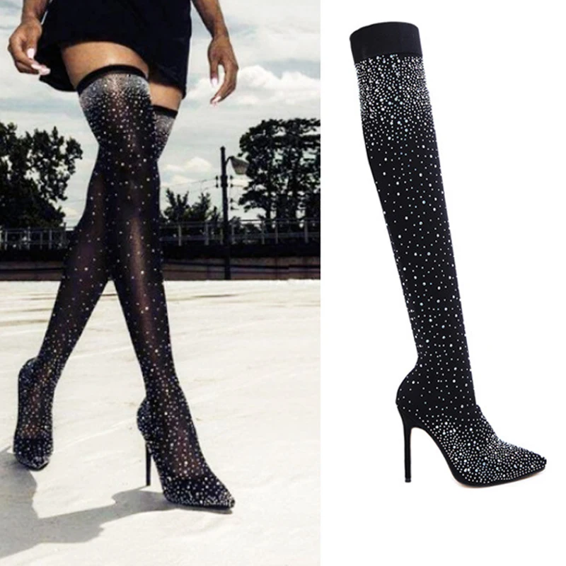 Новые женские сапоги пикантные эластичные выше колена женская обувь на высоком