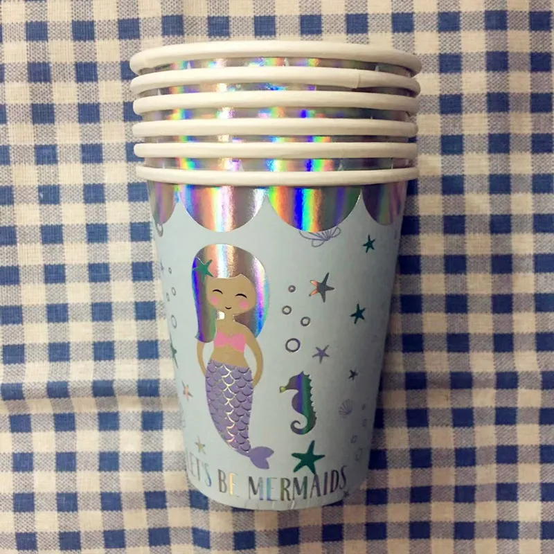 6pcs paper cups Пусть "s Be Русалка тема вечерние украшения Русалка бумажный стаканчик ребенок счастливый ребенок любимый день рождения Детские вечерние принадлежности украшения - Цвет: 6pcs paper cups