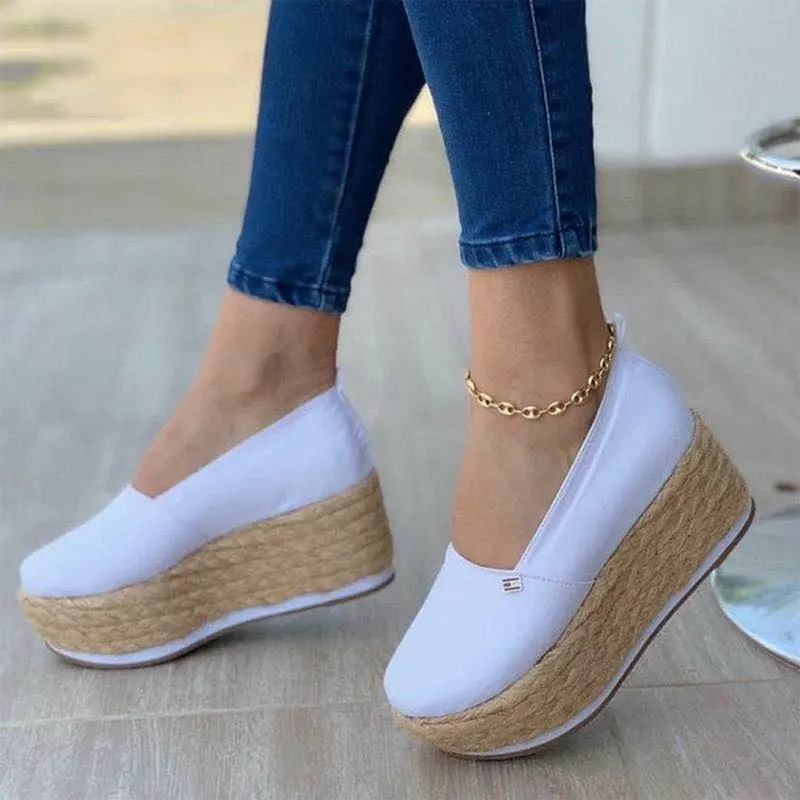 

Women Flats Platform Shoes Round Toe Shallow White Sneakers Thick Bottom Loafers Spring Autumn Casual Shoes 2020