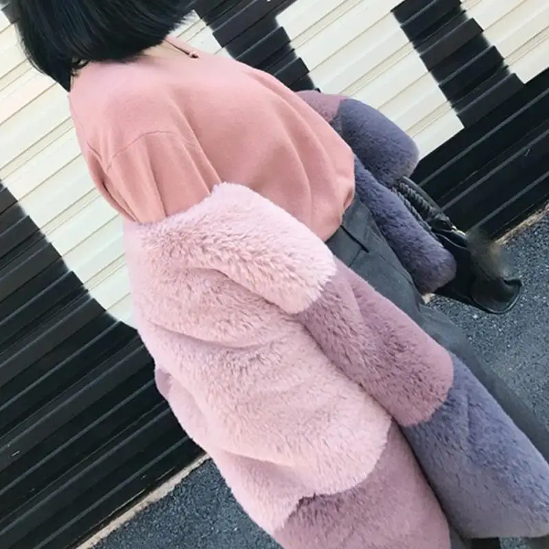 Новые зимние женские короткие куртки из искусственного меха, толстые теплые меховые полосатые теплые плюшевые пальто с круглым вырезом и длинным рукавом, меховые пальто