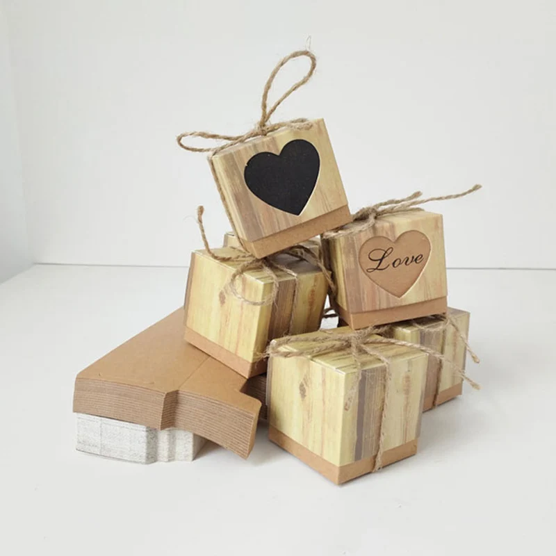 50 упаковок коробки для конфет винтажная крафт бумага бонбоньерка с пеньковой