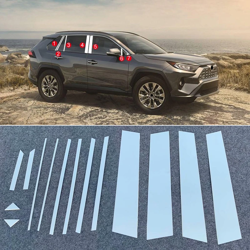 Для Toyota RAV4 оформление окон автомобиля столб литья отделка украшения крышка 14 шт из нержавеющей стали авто аксессуары