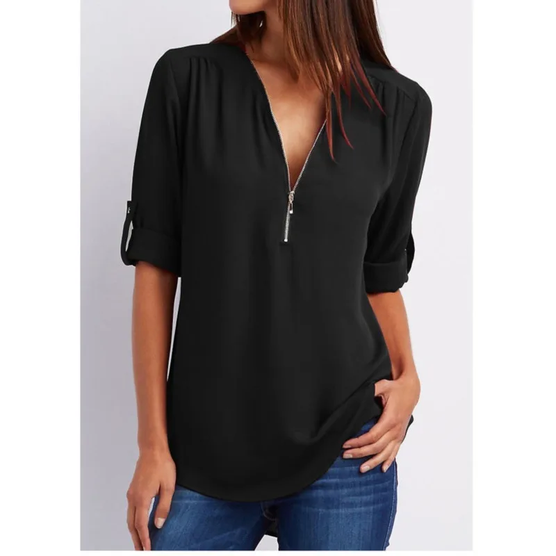 

Women Shirts Summer Autumn Casual V-neck Chiffon Blouse Women Top Camisa Feminina Long Sleeve Black White Ladies Blouses Shirt