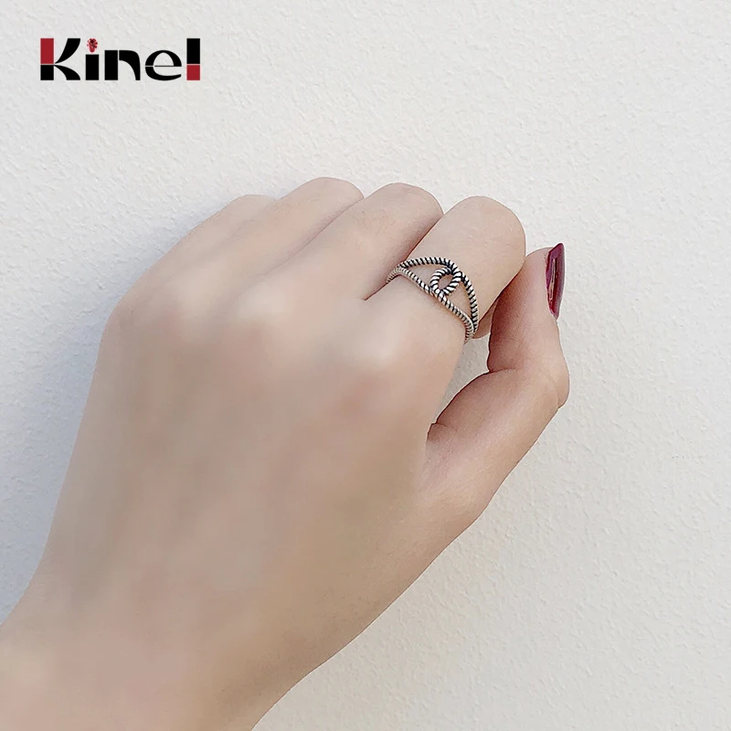 

Ювелирные изделия из настоящего серебра 925 пробы Kinel, корейские минималистичные женские витые кольца для женщин, винтажные подарки на день р...