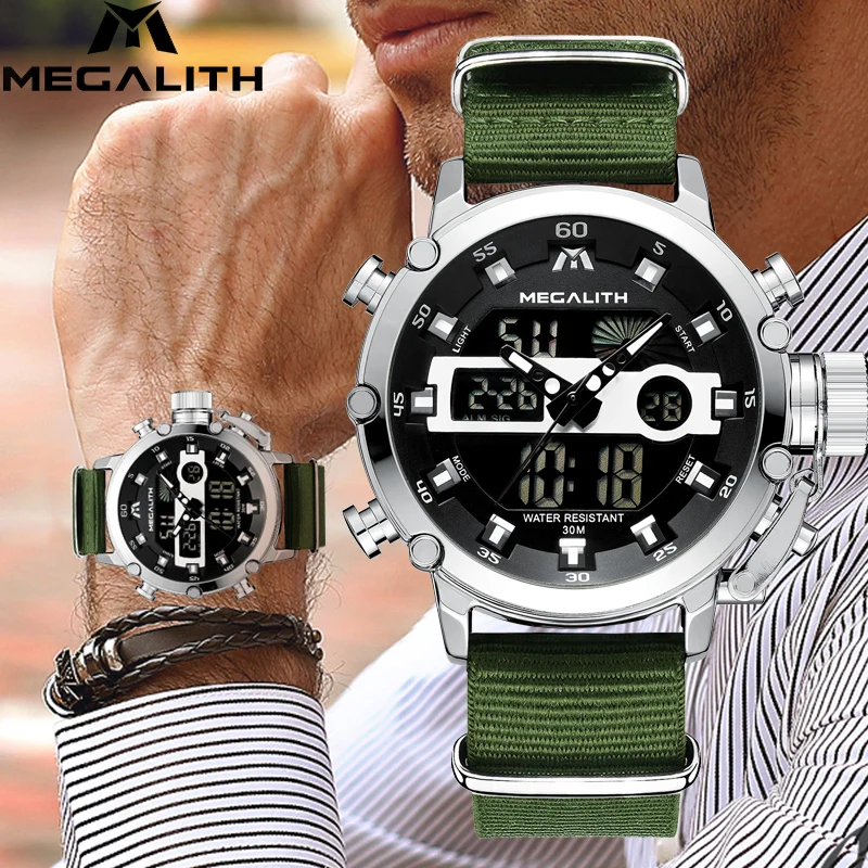 Часы наручные MEGALITH Мужские кварцевые Спортивные Повседневные водонепроницаемые