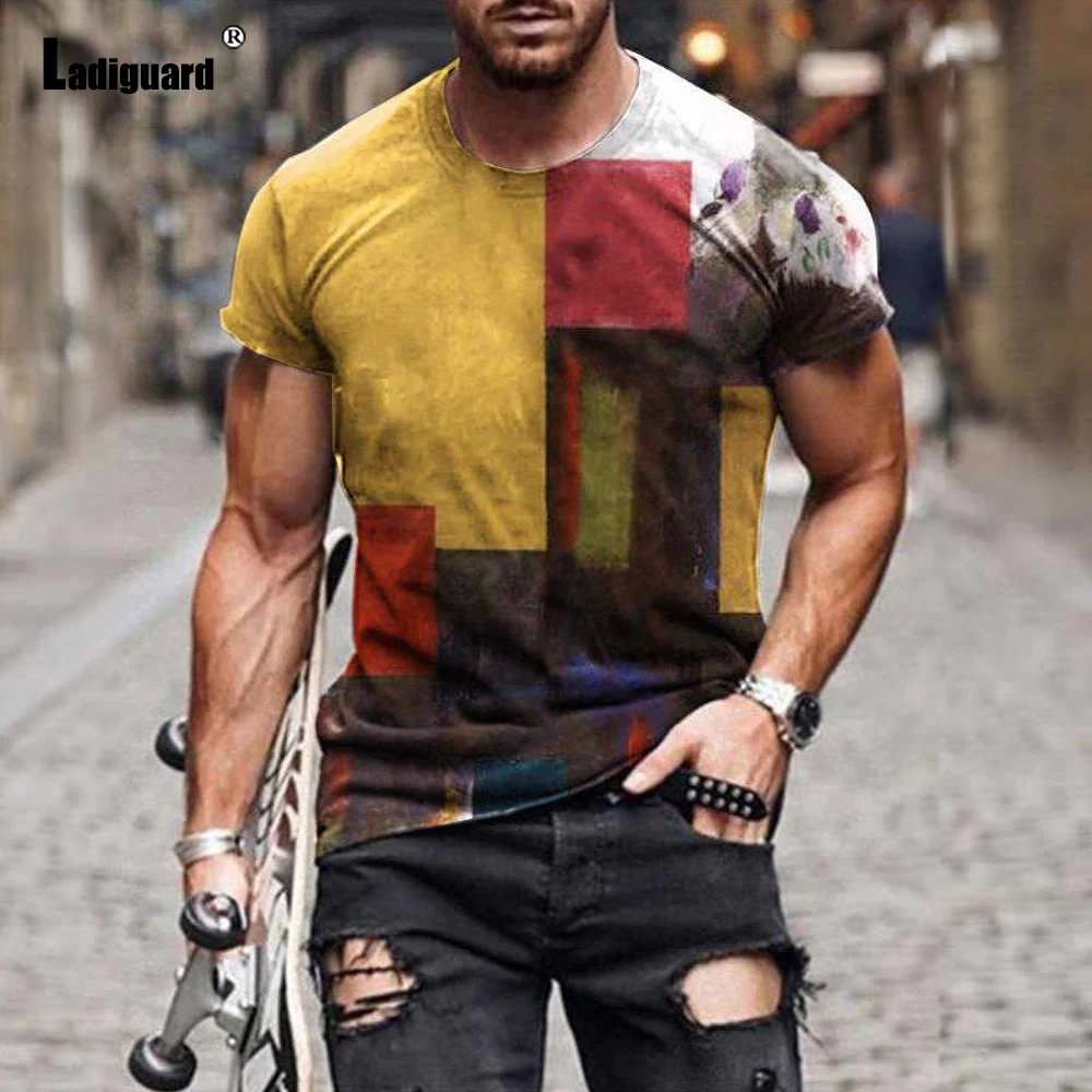 

Ladiguard Plus SIze Men Basic Top Fashion 3D Print T-shirt 2021 Summer Casual Pullovers Mens Skinny Tees Shirt Masculinas 5xl