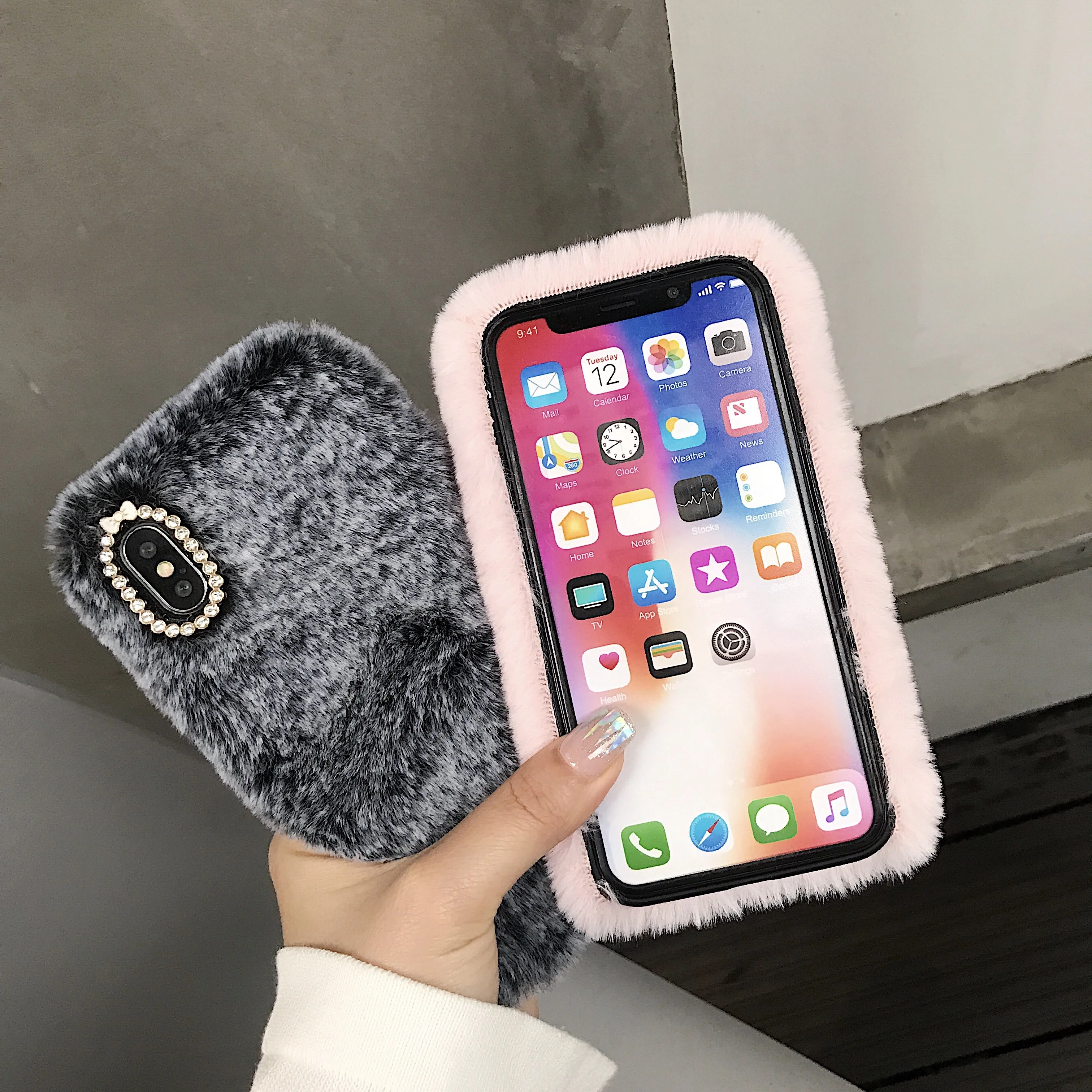 Для iPhone 11 чехол для телефона плюшевый 7 8 11Pro MAX простой однотонный грелка рук Все