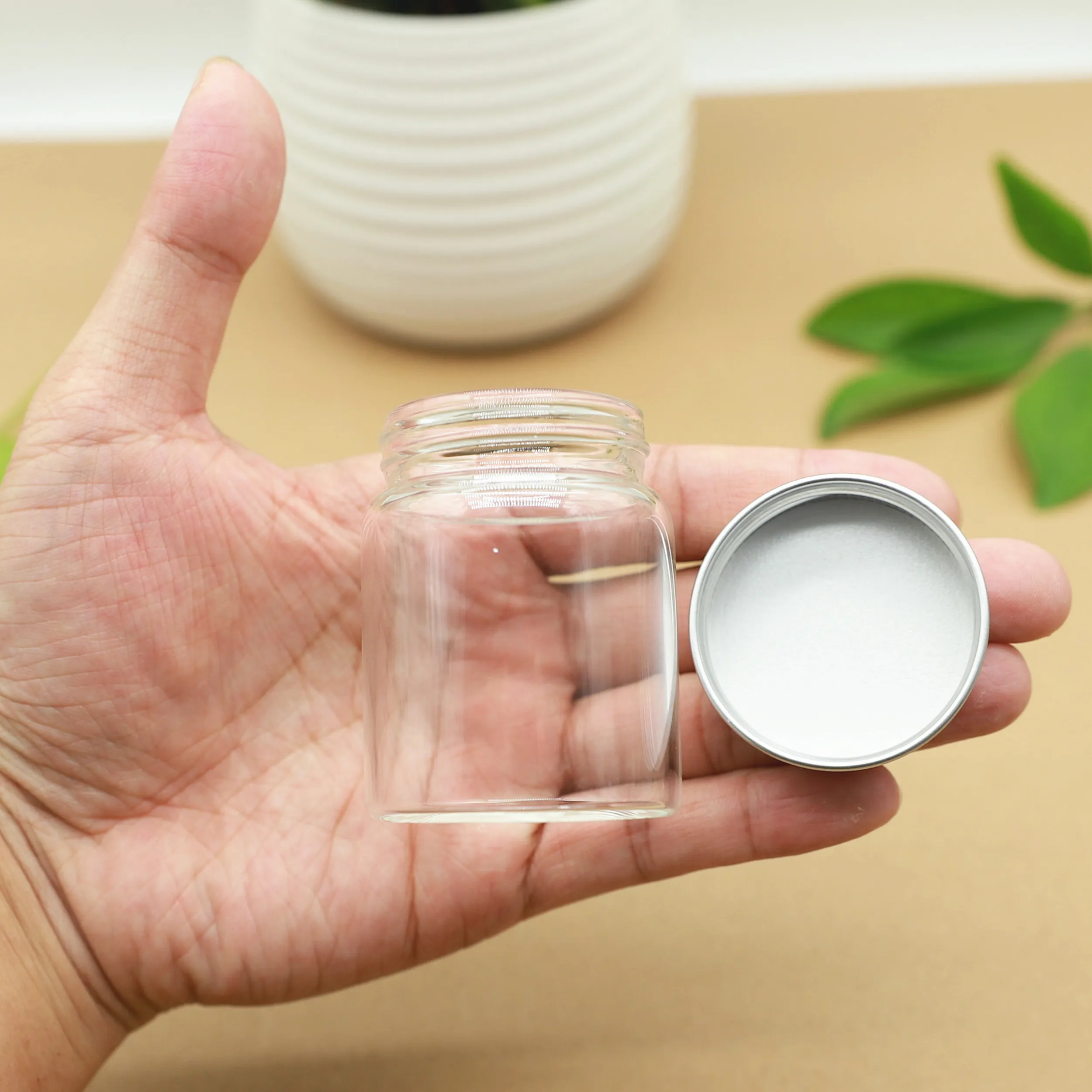 

24 Pieces 47*60mm 60ml small Glass vial Bottle jars Silver Screw Cap mini Jars DIY Craft Transparent jars empty bottles
