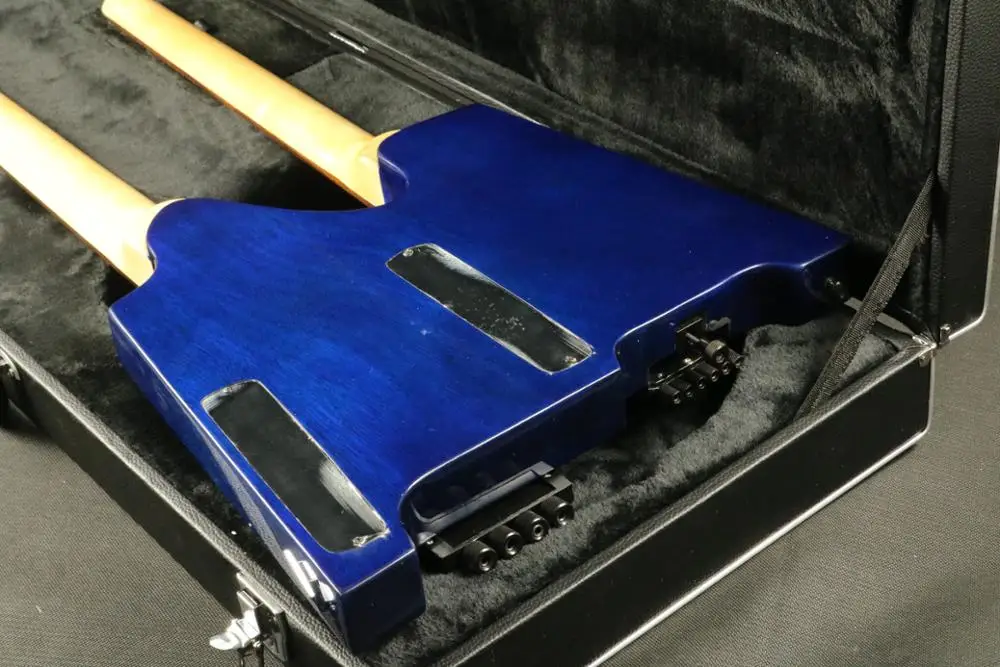 Hign конец качество двойная электрическая гитара ra синий цвет Безголовый бас