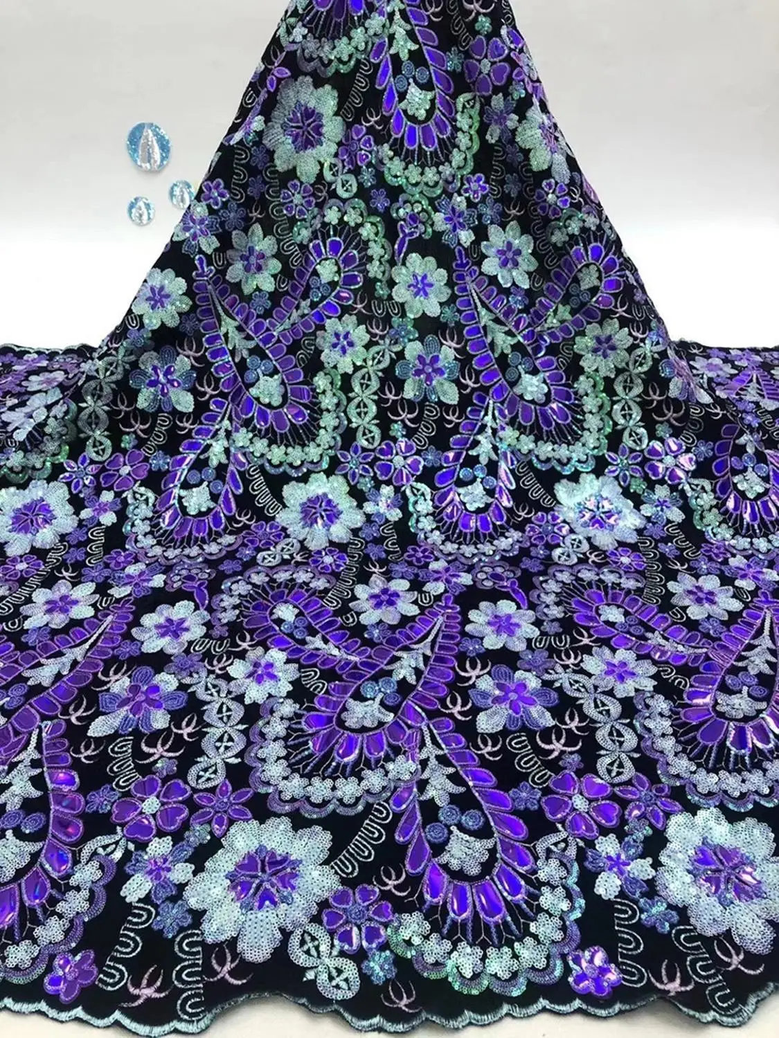 (5 ярдов/шт.) Высококачественная мягкая и гладкая африканская бархатная кружевная