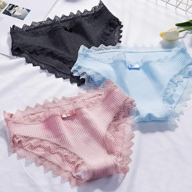 Кружевные удобные хлопковые трусики женские комфортное нижнее белье приятные