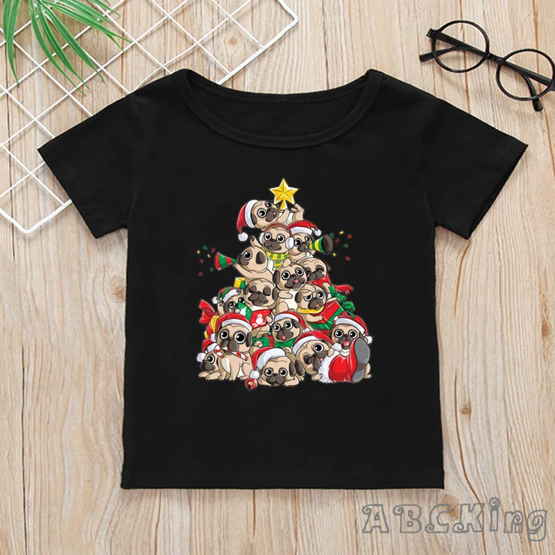 Детская футболка с принтом Веселая Рождественская елка собака Забавные топы