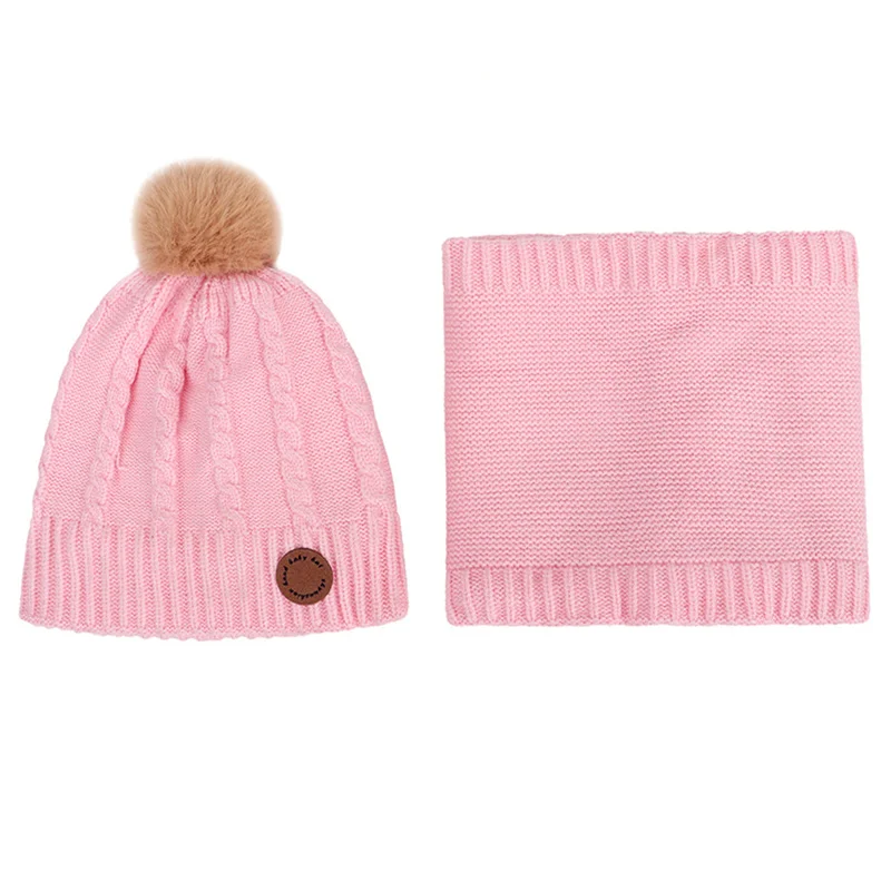 Новинка плотная вязаная акриловая зимняя шапка воротник шарф комплект для детей