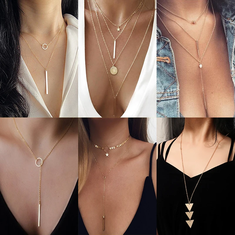 Несколько ожерелья для женщин золотая металлическая Длинная цепочка монета