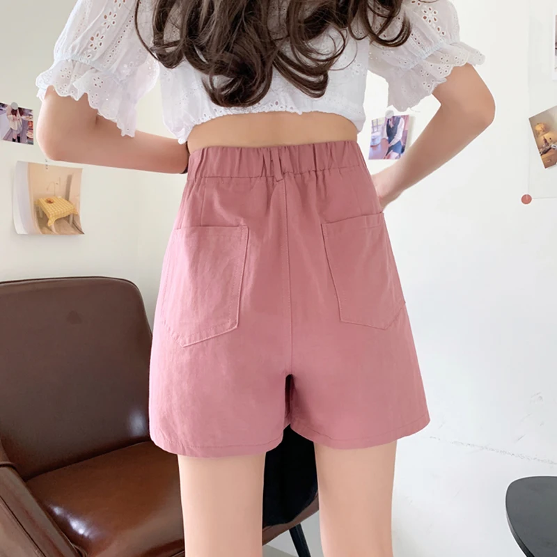 

Summer Loose Straight Wide Leg Shorts Women's New Casual Comfortable Slim Shorts All-match High Waist Button Thin Hot Pants