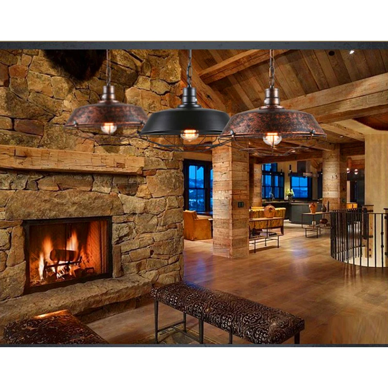 Винтажная деревенская Современная промышленная черная лампа с абажуром