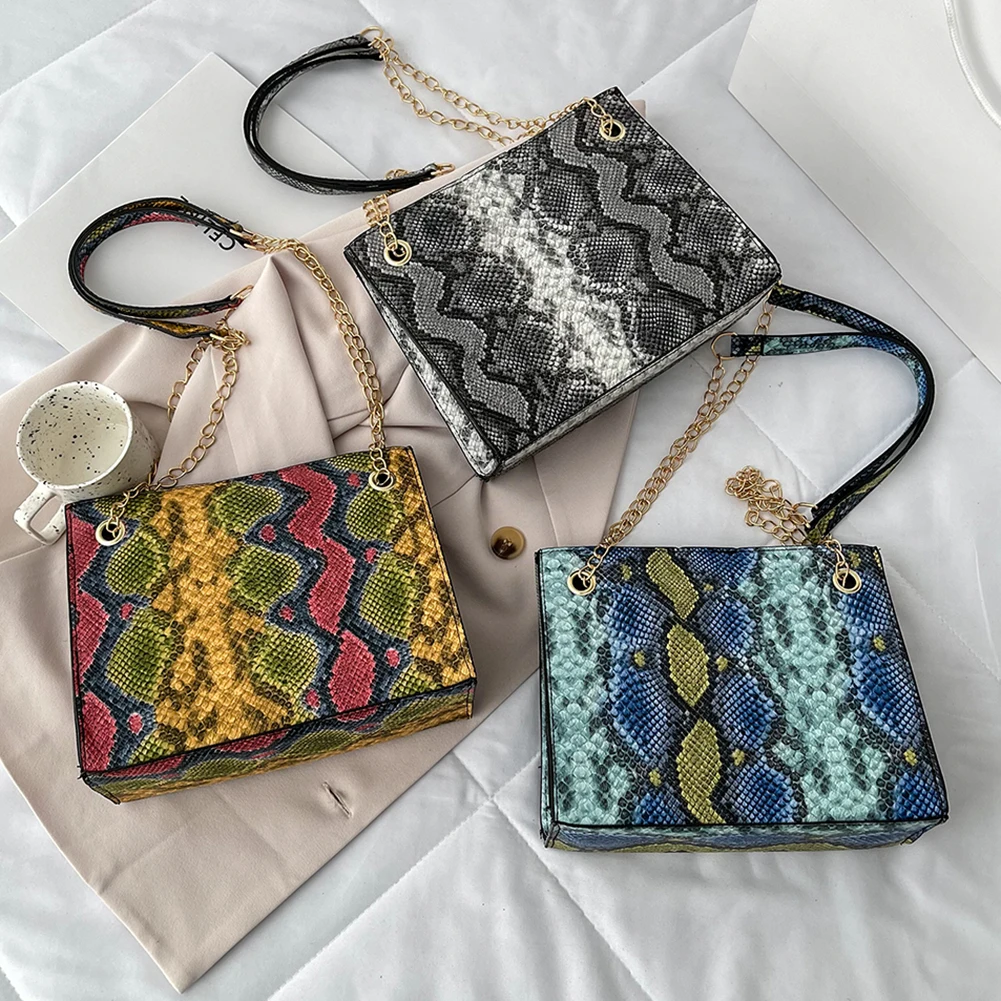 

2021 Girls Brief Women's Casual Bags Fashion Women Snake Pattern Printing PU Chain Crossbody Shoulder Messenger Bag