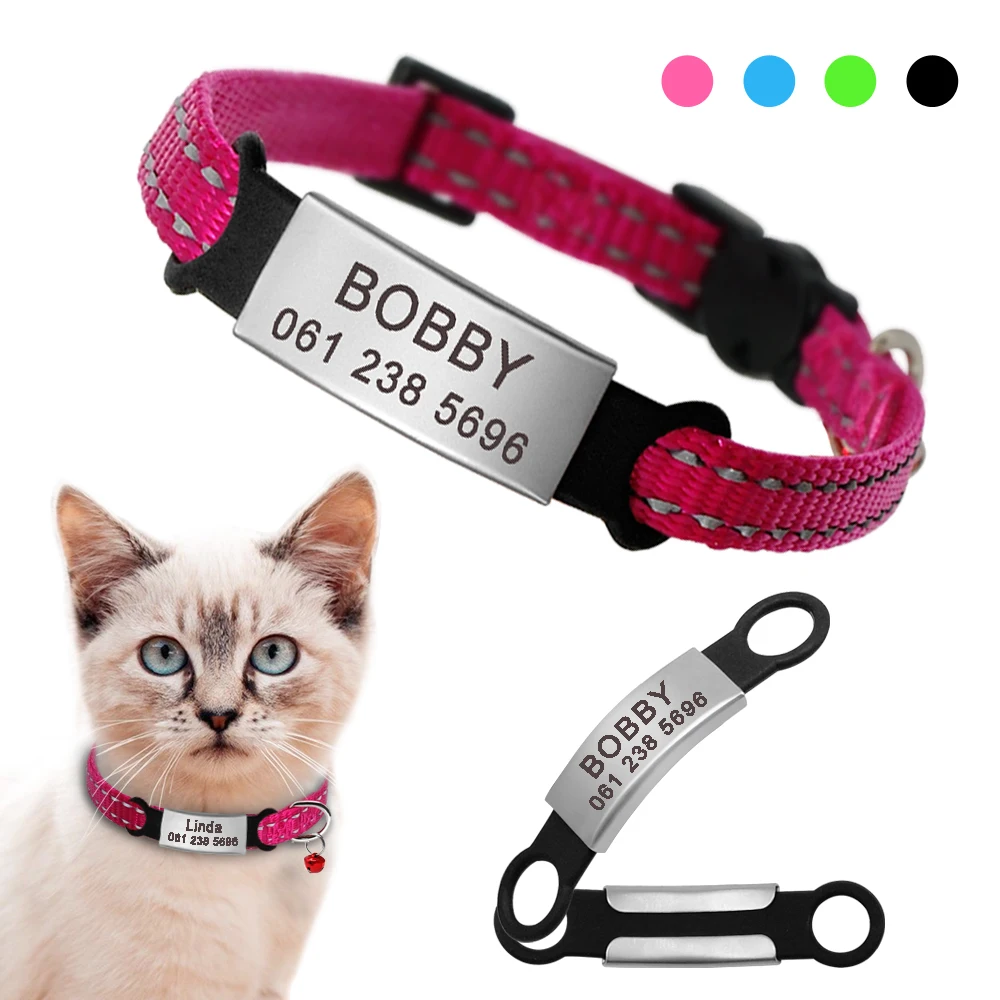 

Nylon Cat Collar Personalized Pet Collars With Name ID Tag Reflective Chihuahua Kitten Collars Necklace For Pets Dog Accessories