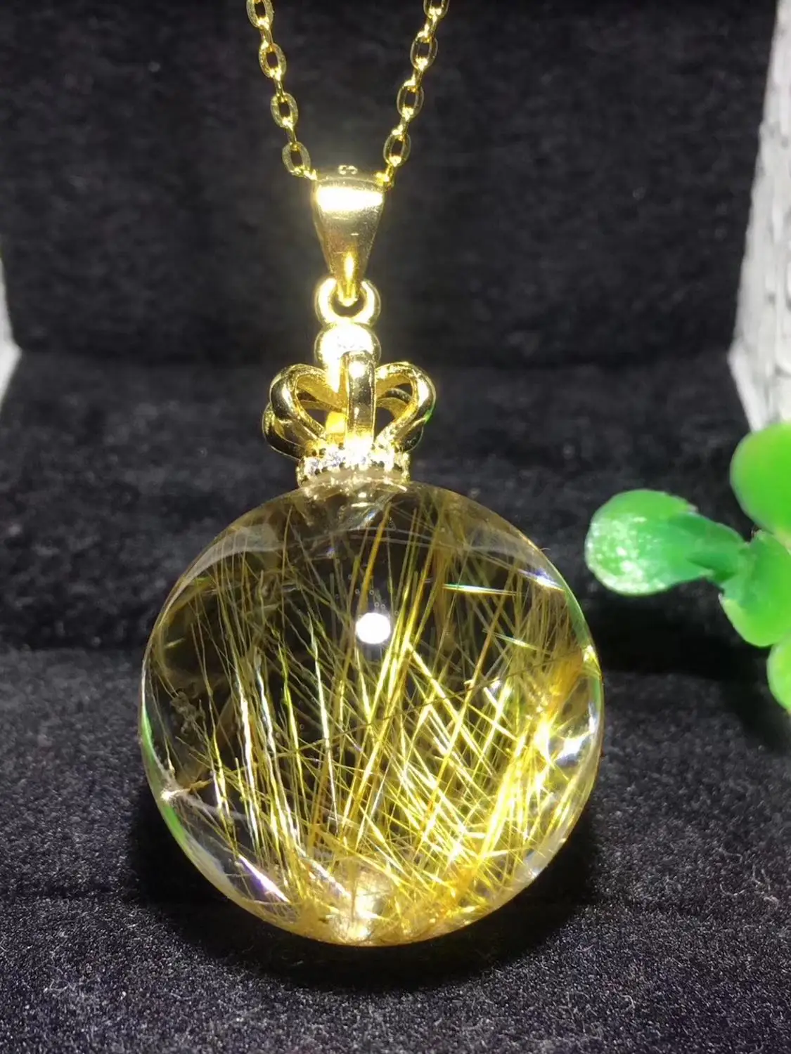 Натуральный Золотой рутилированный кварц ожерелье кулон 20 мм круглый Shpere