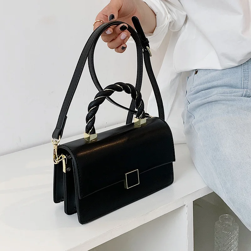

Rope Shape Handle Design PU Leather Small Crossbody Bags For Women 2021 Female Shoulder Purses And Handbags Ladies Totes