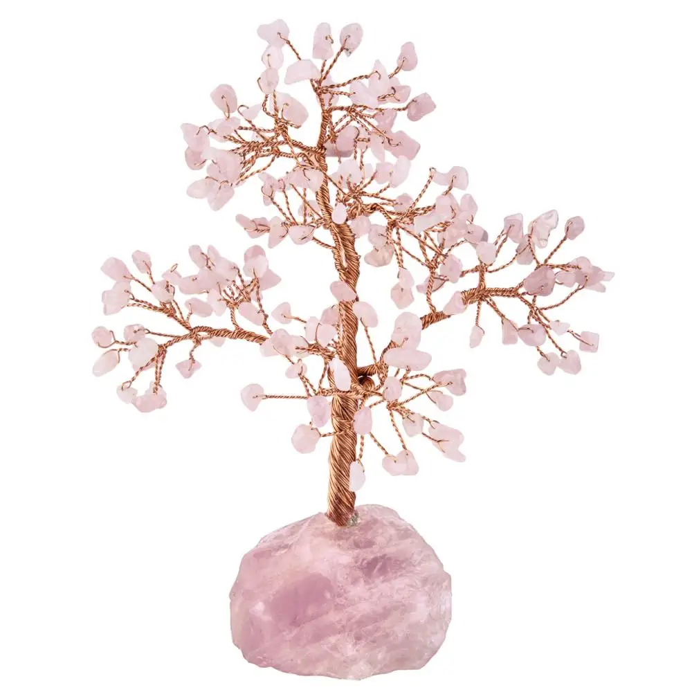 TUMBEELLUWA 7''Chakra Healing Crystal Copper Money Tree,Natural Rough Stone Base Crystal Tree Feng Shui Luck Figurine Decoration