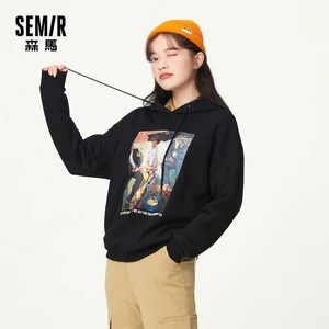 Свитшот SEMIR женский с капюшоном, повседневное свободное худи контрастных цветов с креативным рисунком, осень 2021