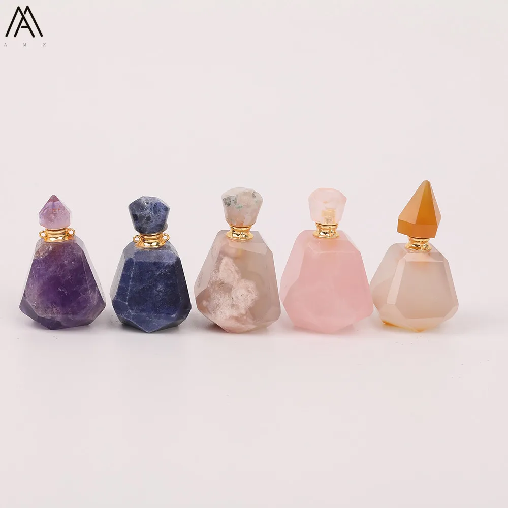 Fashion Women Natural Cherry Agates Stone Perfume Bottle Pendant Roses Quartz Jewelry Necklace Charms DIY EF-DG-77AMEE | Украшения и