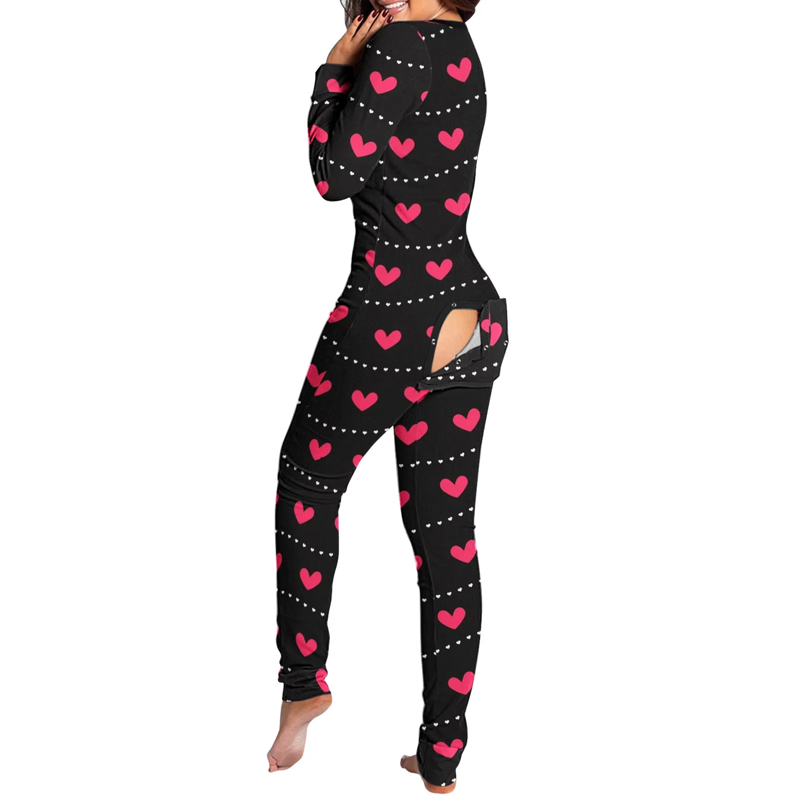 2021 Women Christmas Onesies With Butt Flap For Adults Sexy Sleepwear Romper Open Butt Pajamas Jumpsuit Xmas Pyjama Long Nightie