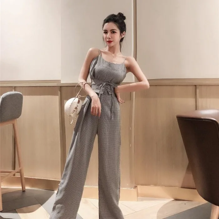 

Internet Celebrity 2021 Summer Women's Casual New Korean Fashion Sexy Sling Waist Slimming Plaid Overalls