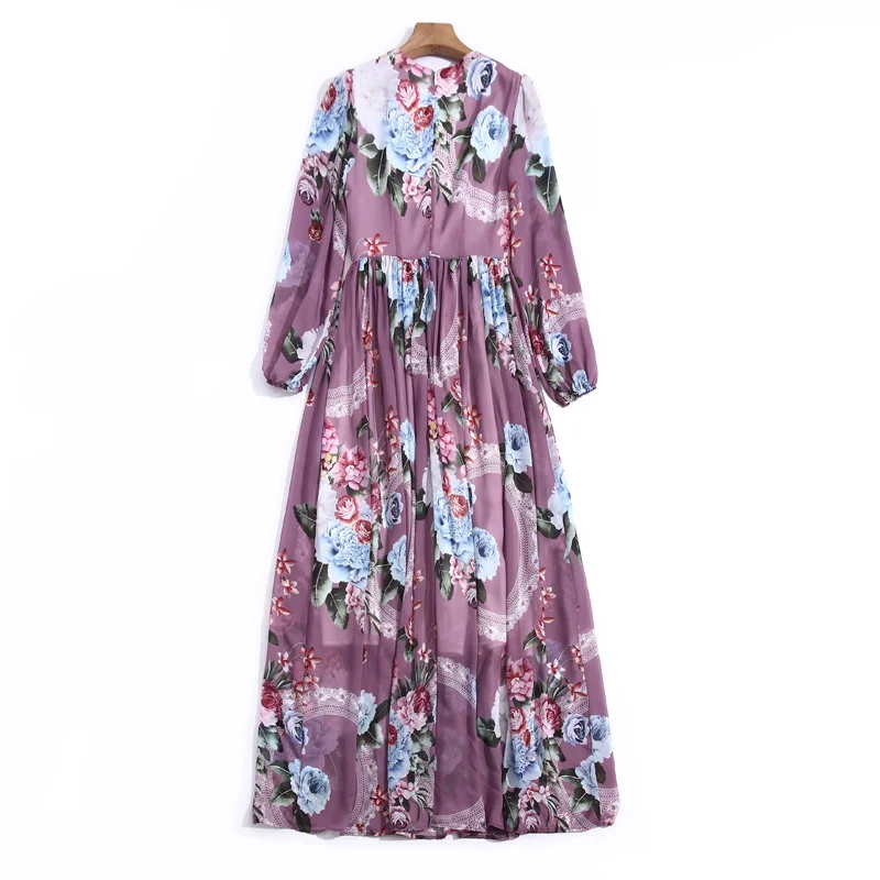 

Long Dress Bohemian High Quality Designer Spring New Women'S Square Scarf Print Retro Elegant Long Sleeve Party Fashion Dresses