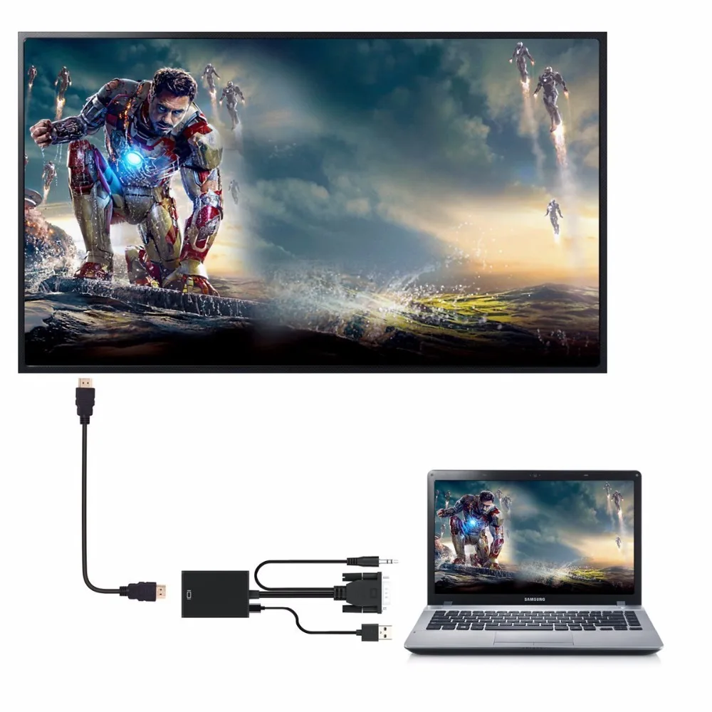 Преобразователь из VGA в HDMI адаптер Выход 1080P HD с аудио VGA2HDMI ТВ AV в HD ТВ Видео кабель конвертер адаптер для ТВ ПК