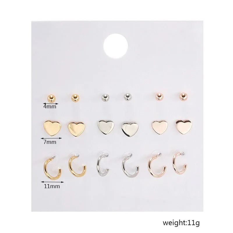 9 пар/компл. милое Смешанное золотое сердечко серебряного цвета круглые серьги