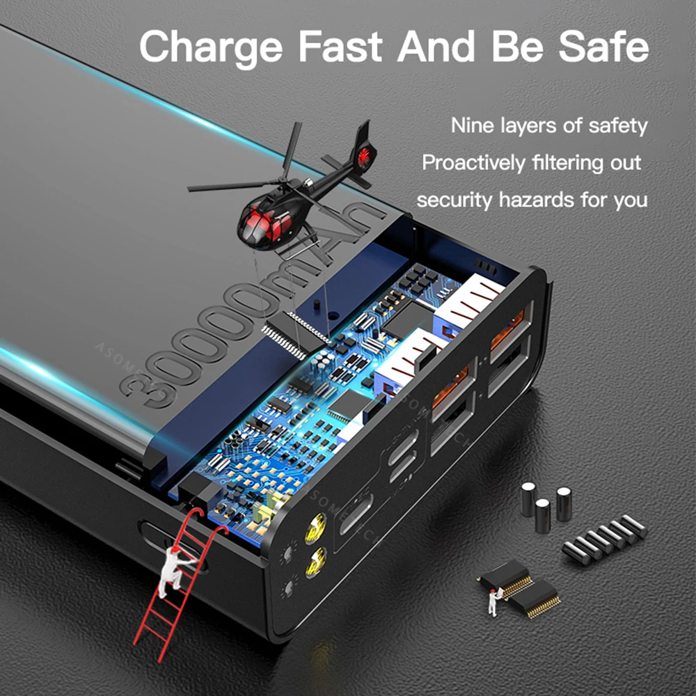 

Power Bank 30000mAh LED Display Portable Powerbank TypeC Micro USB External Battery Pack Charger Poverbank For Phone Tablet